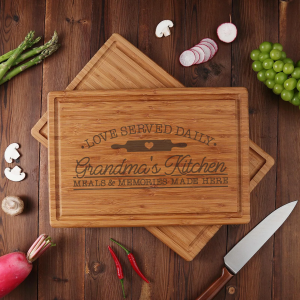 Love is Served Daily Grandma's Kitchen – Engraved Bamboo Cutting Board