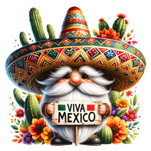 Cinco de Mayo Gnome Viva Mexico Sign Fiesta Sombrero Flowers DTF Transfer