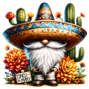 Cinco de Mayo Gnome Sombrero Cactus Floral Bright Fiesta Celebration DTF Transfer