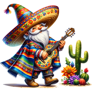Cinco de Mayo Gnome Guitar Fiesta Sombrero Cactus Floral Music DTF Transfer