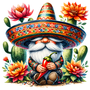 Cinco de Mayo Gnome Chili Pepper Fiesta Sombrero Floral Cactus Celebration DTF Transfer