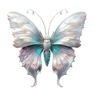 White and Teal Iridescent Butterfly with Pearl Wings and Soft Glow Finish