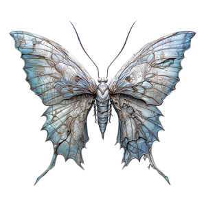 Light Blue and White Frost Butterfly with Icy Wings and Cracked Ice Detail