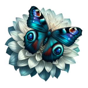 Dark Green and Blue Spotted Butterfly Landing on white flower