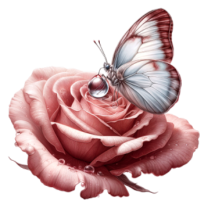 White and Pink Butterfly Drinking Water out of Dusty Pink Rose
