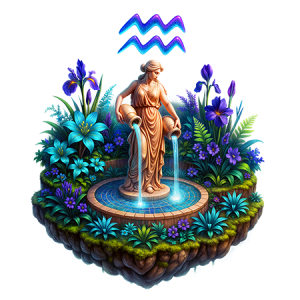 Aquarius Zodiac Water Bearer Celestial Fountain Garden Fantasy Medallion DTF Transfer