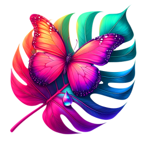 Bright Pink Butterfly on a Colorful Leaf