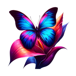 Blue and Pink Butterfly over pink leaves