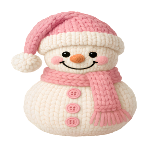Pink and White Snowman Pastel Faux Yarn Cozy Christmas DTF Transfer
