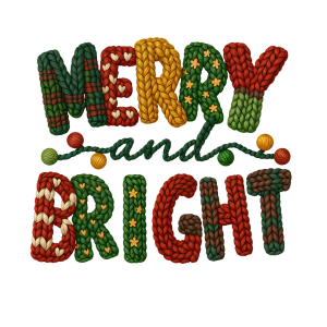 Merry and Bright Colorful Christmas Holiday Typography DTF Transfer
